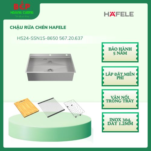 Hafele 567.20.637 Chậu Rửa Chén Inox HS24-SSN1S-8650 – Bề mặt vân nổi chống trầy – Hàng chính hãng