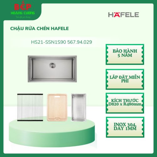 Chậu Rửa Chén Hafele HS21-SSN1S90 567.94.029, chất liệu inox 304, thiết kế lắp âm