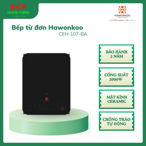 Hawonkoo CEH-107-BA Bếp Từ Đơn + Nồi – Mặt Kính Ceramic Bền – Gia Nhiệt Nhanh – Tự Nhận Diện Nồi