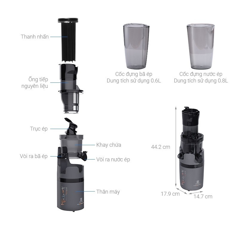 Hawonkoo Máy Ép Chậm SJH-002-GR – Chất Liệu Tritan Cao Cấp – Hoạt Động Êm – Ép Trái Cây Nguyên Miếng 6 Hawonkoo Máy Ép Chậm SJH-002-GR – Chất Liệu Tritan Cao Cấp – Hoạt Động Êm – Ép Trái Cây Nguyên Miếng - Ảnh 4