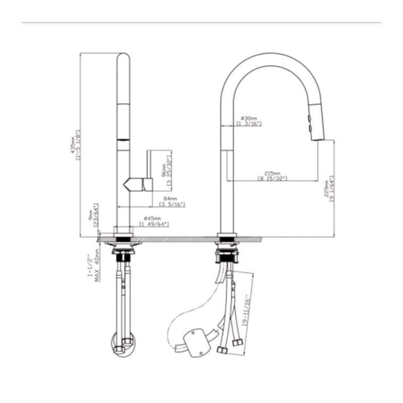 Vòi rửa bát Kluger JADE Series KLF0010C, Xoay 360 độ, điều chỉnh nóng/lạnh 10 Ảnh 2D Kluger KLF0010C có dây rút