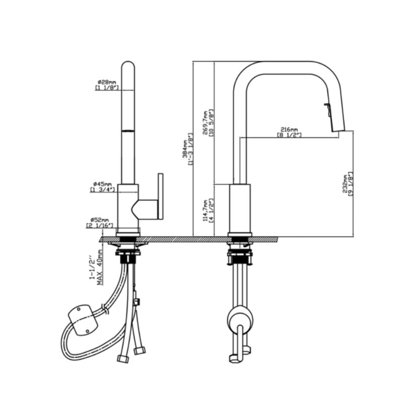 Vòi rửa bát dây rút thế hệ mới Kluger LEO Series KLF0015C, Xoay 360 độ, điều chỉnh nóng/lạnh 10 Ảnh 2d Kluger KLF0015C có dây rút