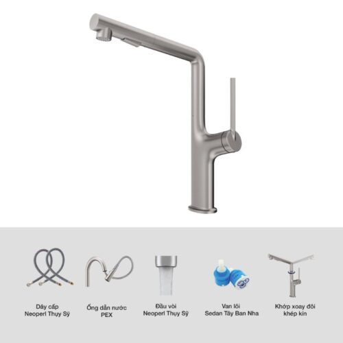 Vòi rửa bát dây rút nóng/lạnh Kluger AMBER Series KLF0001S Xoay 360 độ 11 Ảnh cấu tạo Kluger KLF0001S có dây rút