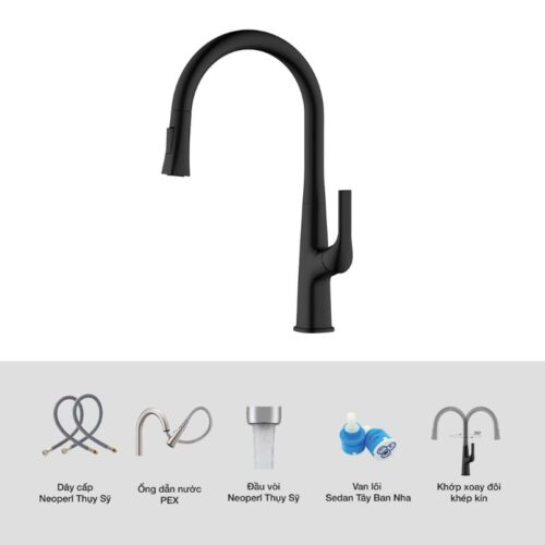 Vòi rửa bát Kluger HARMONY Series KLF0002B, Dây cấp Neoperl Thụy Sỹ, Xoay 360 độ 12 Ảnh cấu tạo Kluger KLF0002B có dây rút