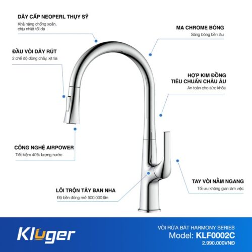 Ảnh cấu tạo Kluger KLF0002C có dây rút