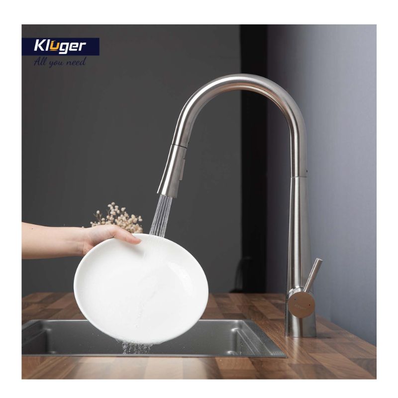 Vòi rửa bát Kluger MOZA Series KLF0009S, Xoay 360 độ, điều chỉnh nóng/lạnh 9 Ảnh rữa đĩa Kluger KLF0009S có dây rút