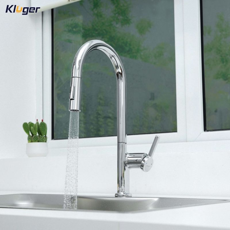 Vòi rửa bát Kluger VINCENT Series KLF0003C, Hợp kim đồng, Xoay 360 độ, điều chỉnh nóng/lạnh 4 Ảnh vòi rửa bát nóng lạnh Kluger KLF0003C có dây rút