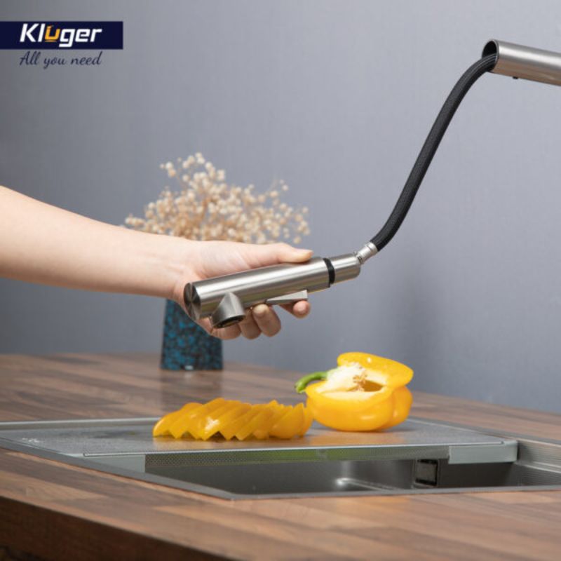 Vòi rửa bát dây rút nóng/lạnh Kluger AMBER Series KLF0001S Xoay 360 độ 7 Hình ảnh vòi rửa bát nóng lạnh Kluger KLF0001S có dây rút
