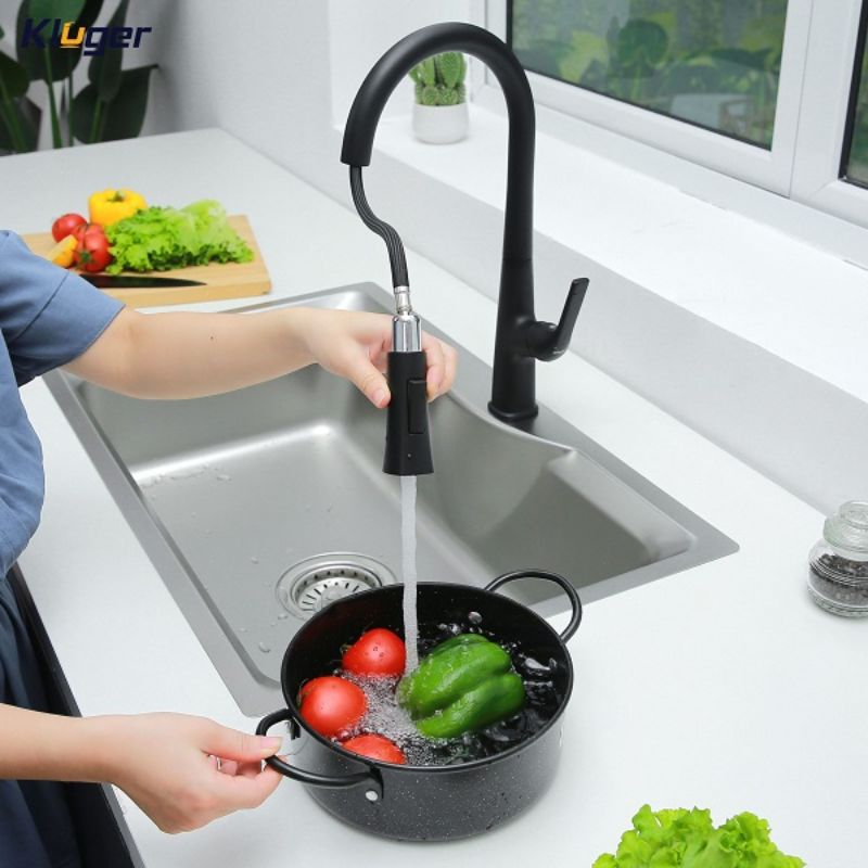 Vòi rửa bát Kluger HARMONY Series KLF0002B, Dây cấp Neoperl Thụy Sỹ, Xoay 360 độ 5 Hình ảnh vòi rửa bát nóng lạnh Kluger KLF0002B có dây rút