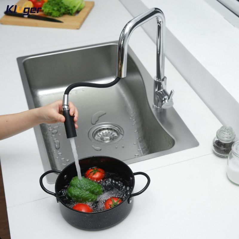 Vòi rửa bát dây rút thế hệ mới Kluger LEO Series KLF0015C, Xoay 360 độ, điều chỉnh nóng/lạnh 6 Hình ảnh vòi rửa bát nóng lạnh Kluger KLF0015C có dây rút