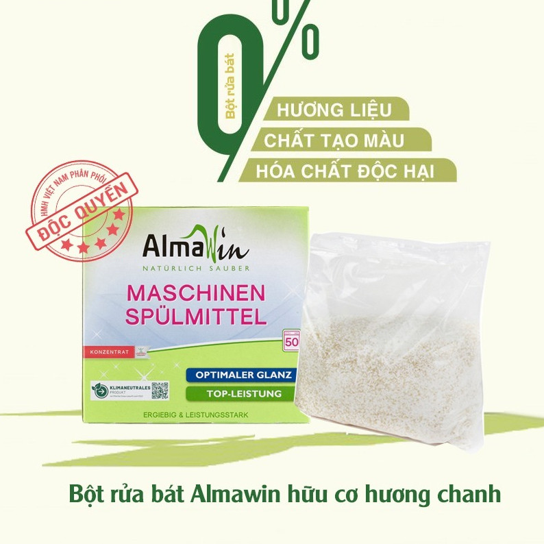 Almawin Bột Rửa Bát Hữu Cơ 1.25kg HMH.0190002 – Hương Chanh Tự Nhiên – Sản Xuất Tại Đức – Khử Mùi 6 Almawin Bột Rửa Bát 1.25kg Hữu Cơ – Hương Chanh, Làm Sạch Hiệu Quả, Sáng Bóng, An Toàn Cho Sức Khỏe