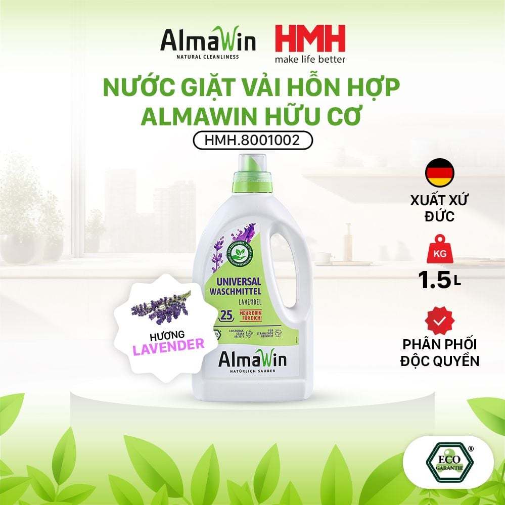 Almawin Nước Giặt Hữu Cơ 1.5L HMH.8001002 – Hương Lavender – Dành Cho Vải Màu Hỗn Hợp – Bảo Vệ Màu Sắc Vải 6 Almawin Nước Giặt Hữu Cơ Hương Lavender 1.5L – Giữ Màu Quần Áo – Thân Thiện Với Da Tay