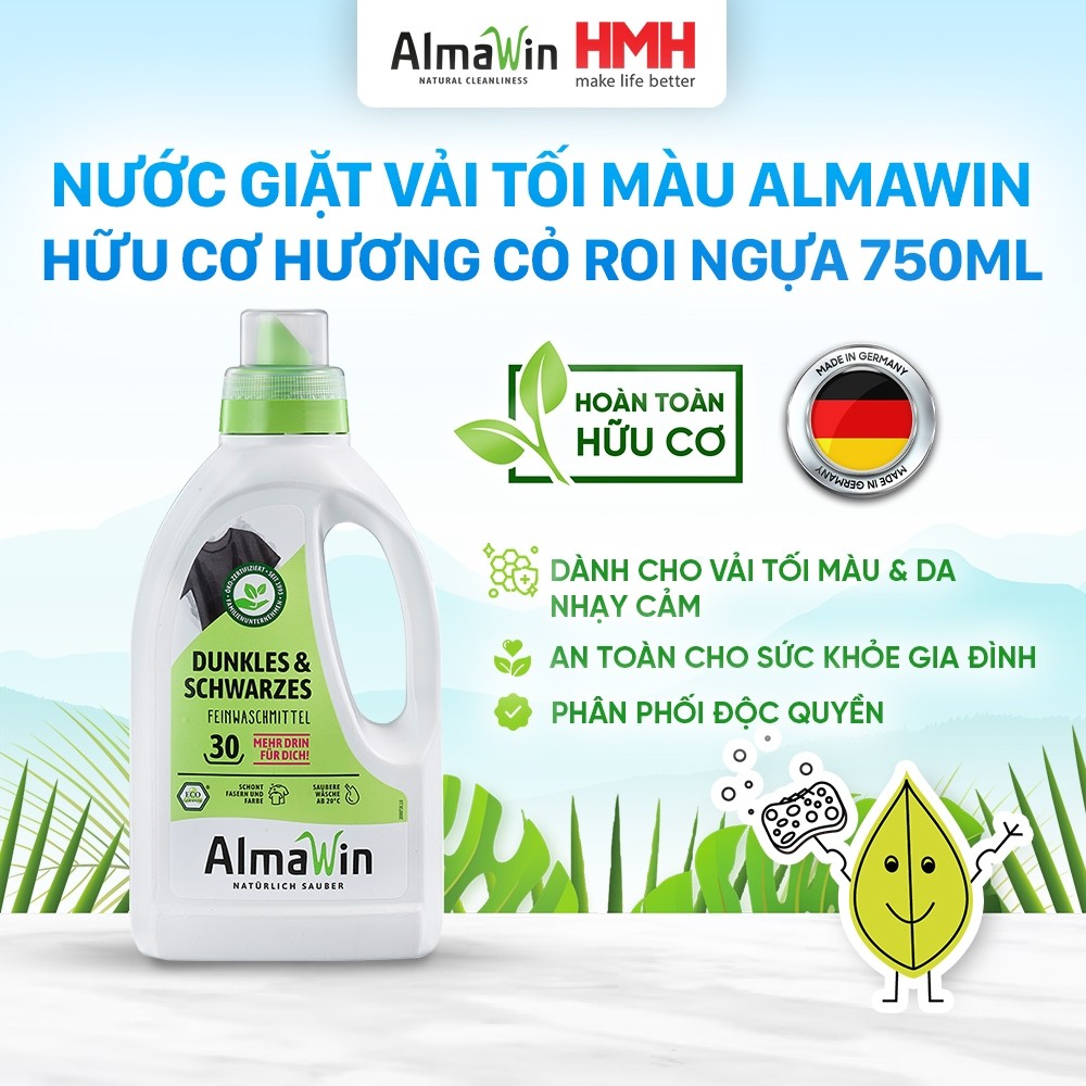 Almawin Nước Giặt Vải Đen Hữu Cơ 750ml HMH.8000750 – Hương Cỏ Roi Ngựa – Giặt Sạch Nhẹ Nhàng, Giữ Màu Bền Đẹp 5 Almawin Nước Giặt Vải Đen Hữu Cơ – Hương Cỏ Roi Ngựa 750ml – Giữ Màu, Sạch Mềm, An Toàn Cho Da