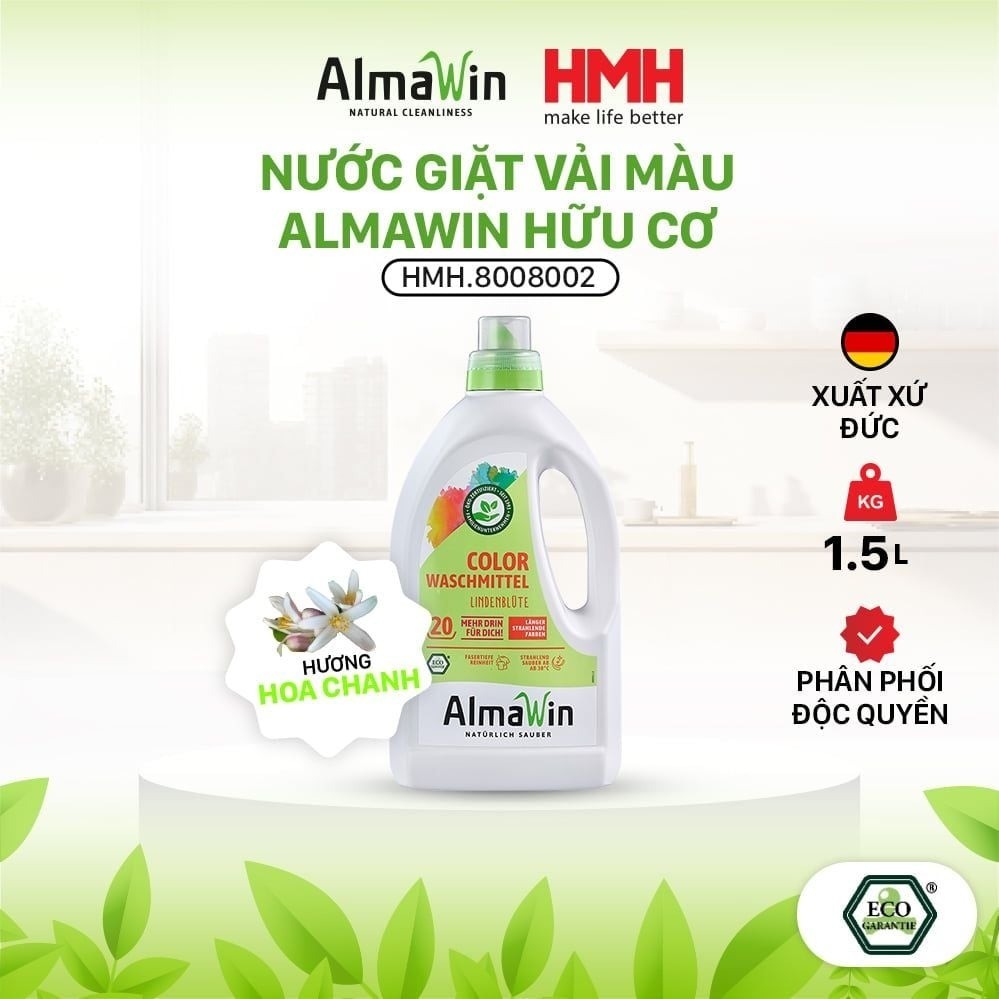 Almawin Nước Giặt Hữu Cơ 1.5L HMH.8008002 – Hương Hoa Chanh – Dành Cho Vải Màu – Bảo Vệ Màu Sắc Quần Áo 6 Almawin Nước Giặt Vải Màu Hữu Cơ – Hương Hoa Chanh 1.5L – Giữ Màu, Làm Sạch – An Toàn Cho Da