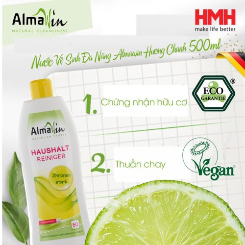 Almawin Nước Tẩy Đa Năng Hữu Cơ 500ml Hương Chanh HMH.8030500 – Làm Sạch, Diệt Khuẩn An Toàn Cho Môi Trường 9 Almawin Nước Tẩy Hữu Cơ Hương Chanh 500ml – Làm Sạch, Diệt Khuẩn, Khử Mùi Hiệu Quả