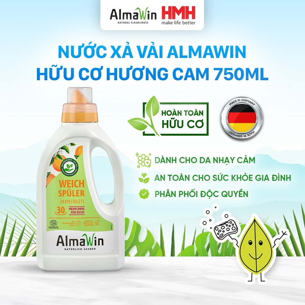 Almawin Nước Xả Vải Hữu Cơ 750ml HMH.8013750 – Hương Cam Tươi Mát, Làm Mềm Vải, Giữ Hương Lâu 5 Almawin Nước Xả Vải Hữu Cơ Cam 750ml – Thơm Lâu, Mềm Mại, An Toàn Cho Da Nhạy Cảm