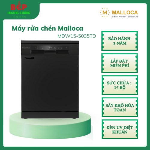 Malloca MDW15-5035TD – Máy Rửa Chén 15 Bộ, Lắp Âm Tủ hoặc Độc Lập, 6 Chương Trình, Kháng Khuẩn UV