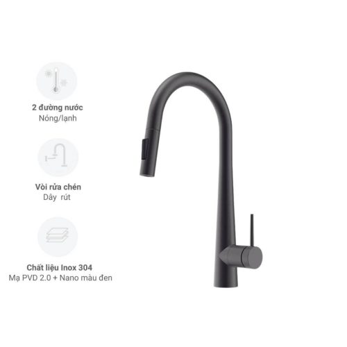 Hafele Vòi Rửa Chén Nóng Lạnh LUX-P HT25-SH1P417 – 567.24.498, Inox SUS304, Màu Đen