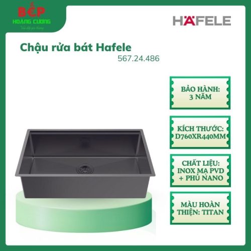 Chậu Rửa Chén Hafele 567.24.484 760mm HS25-SSN1S-7650 Màu Titan, Công nghệ mạ PVD