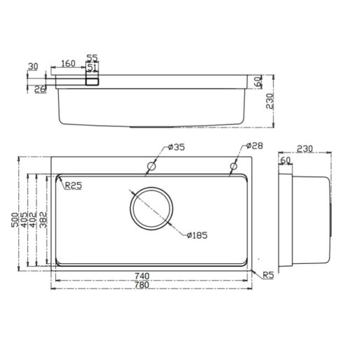 Kích thước chậu rửa bát Kluger KF7850FS Plus