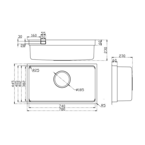 Kích thước chậu rửa bát Kluger KU7844FS Plus