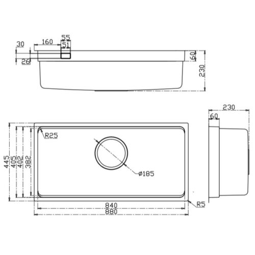 Kích thước chậu rửa bát Kluger KU8844FS Basic