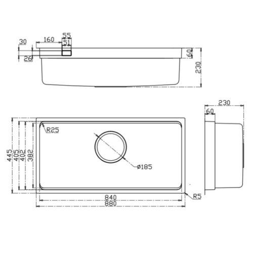 Kích thước chậu rửa bát Kluger KU8844FS Plus