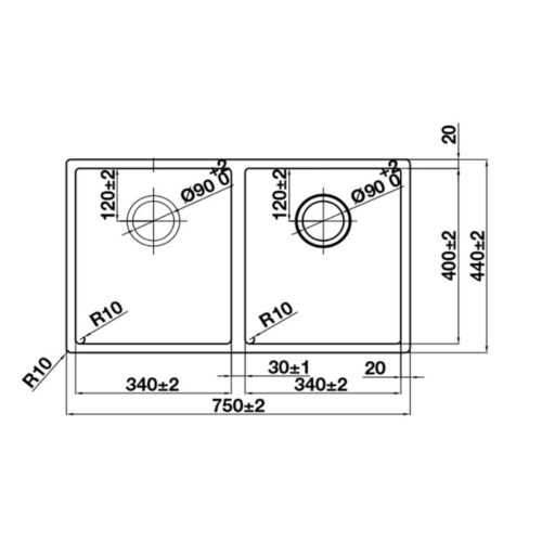 Kích thước Chậu Rửa Chén Bát Inox HS24-SSN2S-750 Hafele 567.24.427
