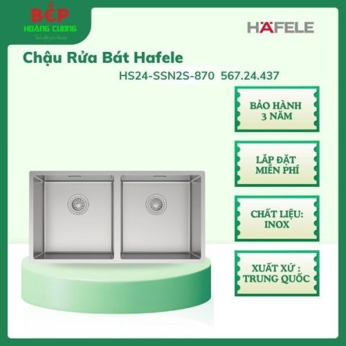 Hafele Chậu Rửa Bát 567.24.437 2 Hố HS24-SSN2S-870 – Inox Dày 1.0mm – Miễn Phí Lắp Đặt