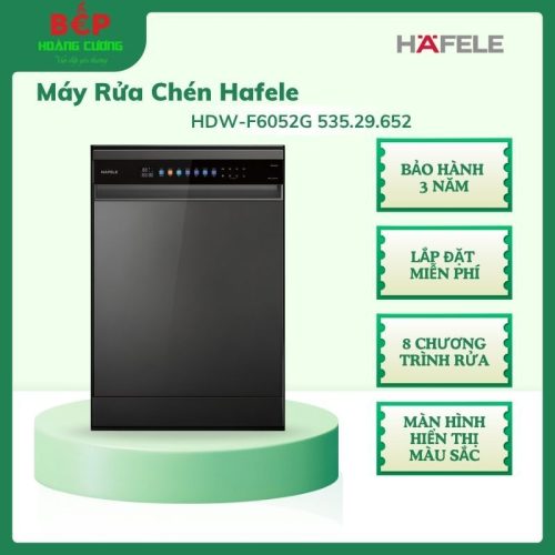 Hafele HDW-F6052G Máy Rửa Chén 535.29.652 Độc Lập – 15 Bộ, Đèn UV, Thép Không Gỉ Sơn Đen – Hiện Đại