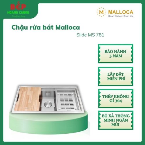 Malloca Slide MS 781 – Chậu rửa chén đơn cao cấp – Inox 304 dày 1.2mm – Bán thủ công