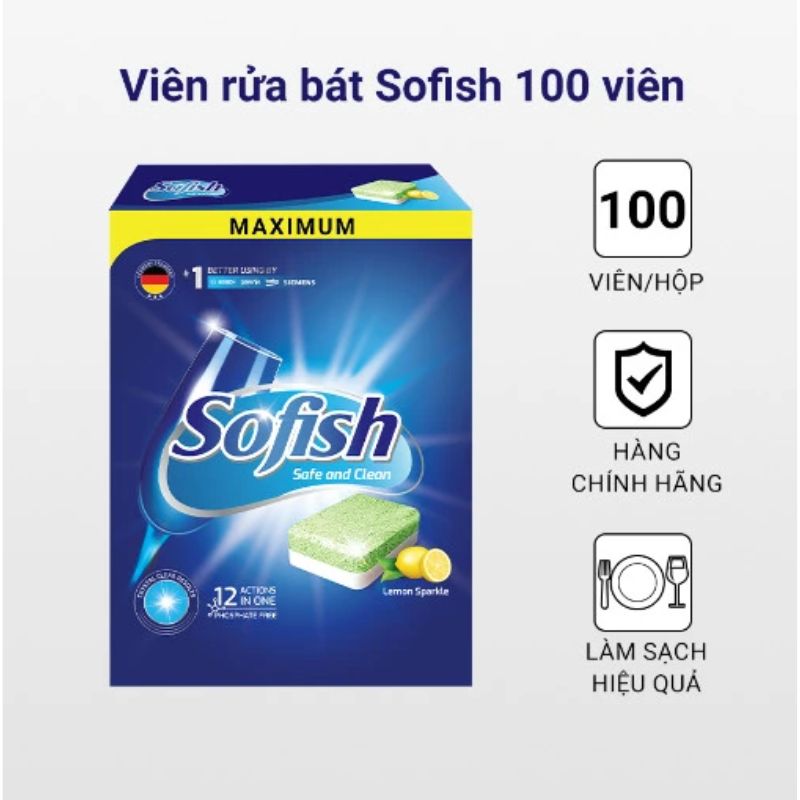 Viên rửa chén hộp 100 viên Sofish Maximum chuyên dụng máy rửa bát - Làm sạch nhanh - Không để lại cặn 4 Ảnh viên rửa bát sofish hộp 100 viên