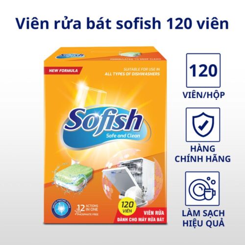 Viên rửa chén hộp 120 viên Sofish Maximum chuyên dụng máy rửa bát - Làm sạch nhanh - Không để lại cặn 4 Ảnh viên rửa bát Sofish hộp 120 viên