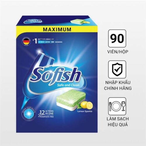 Viên rửa chén hộp 90 viên Sofish Maximum chuyên dụng máy rửa bát - Làm sạch nhanh - Không để lại cặn 6 Ảnh viên rửa bát sofish Hộp 90 viên