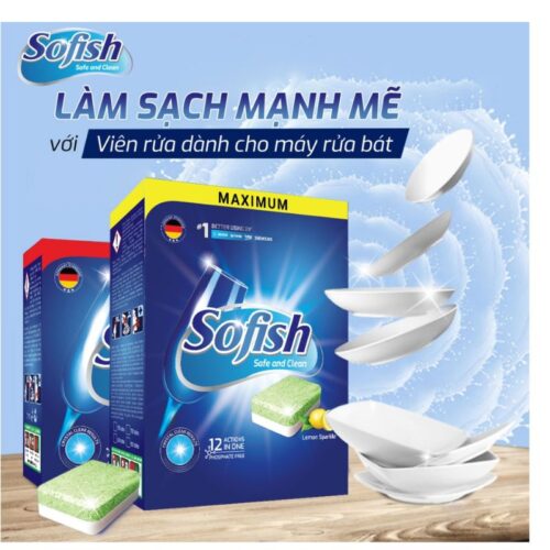 Viên rửa chén Sofish Maximum Hộp 50 viên rửa chuyên dụng máy rửa bát - Làm sạch nhanh - Không để lại cặn 7 Hình ảnh viên rửa bát sofish Hộp 50 viên