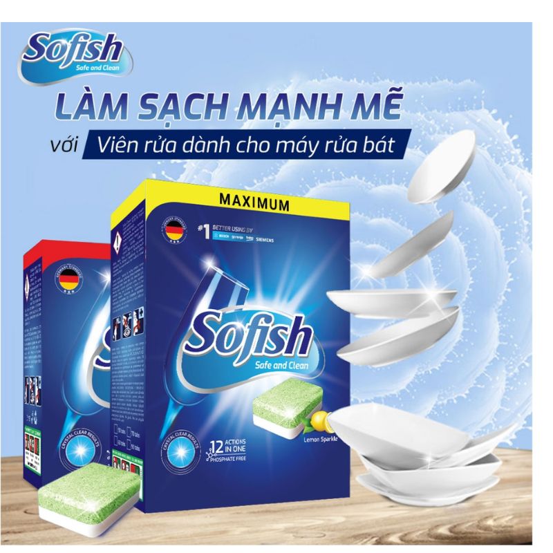 Viên rửa chén Sofish Maximum Hộp 50 viên rửa chuyên dụng máy rửa bát - Làm sạch nhanh - Không để lại cặn 5 Hình ảnh viên rửa bát sofish Hộp 50 viên