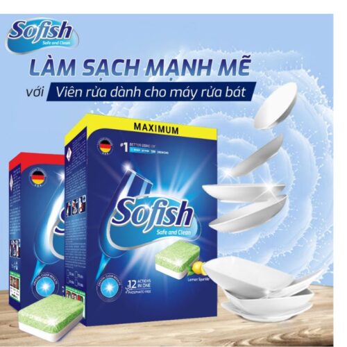 Viên rửa chén sofish Maximum hộp 70 viên chuyên dụng máy rửa bát - Làm sạch nhanh - Không để lại cặn 7 Hình ảnh viên rửa bát sofish Hộp 70 viên