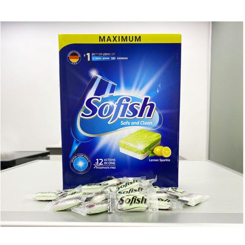 Viên rửa chén hộp 90 viên Sofish Maximum chuyên dụng máy rửa bát - Làm sạch nhanh - Không để lại cặn 5 Hình ảnh viên rửa bát sofish Hộp 90 viên