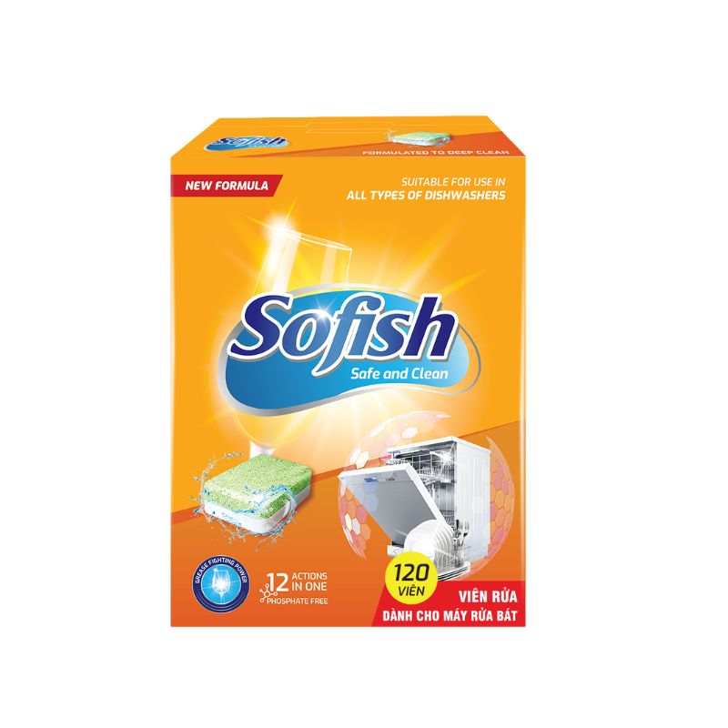 Viên rửa chén hộp 120 viên Sofish Maximum chuyên dụng máy rửa bát - Làm sạch nhanh - Không để lại cặn 2 Viên rửa bát Sofish hộp 120 viên